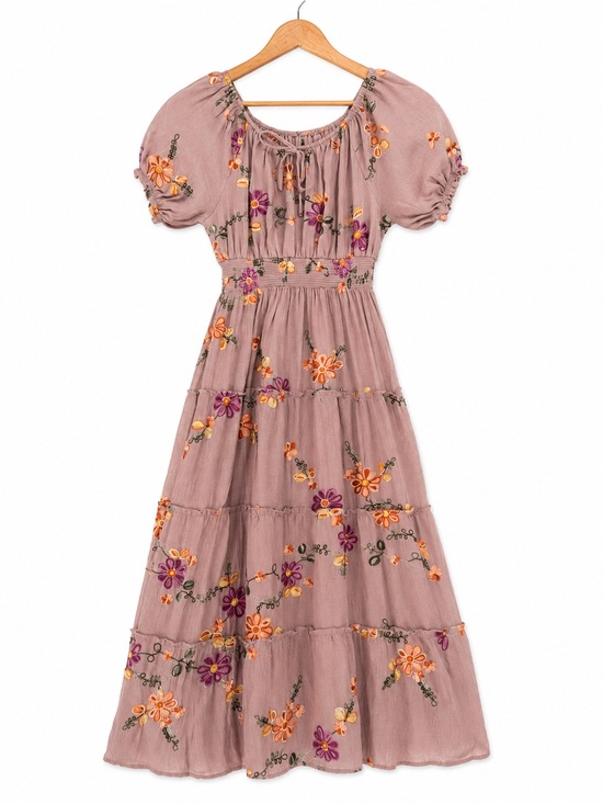 Anthropologie Dresses & Skirts - Anthropologie Kindred Mauve Blush Floral Embroidered Maxi Dress XL